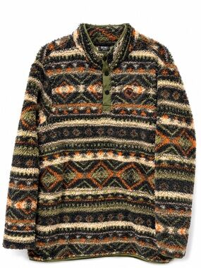 HOME Olive & Orange Patterned Sherpa Crewneck Pullover